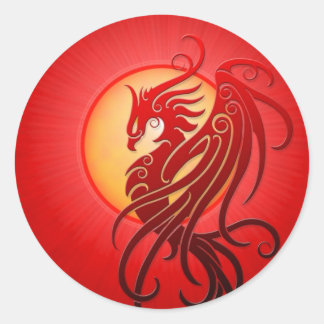 Red Tribal Phoenix Runder Aufkleber