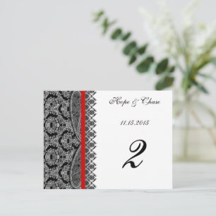Red Trim Black Damask Tischnummer Cards