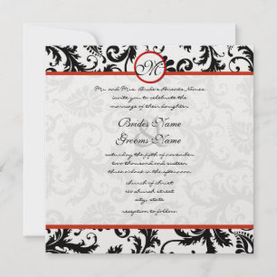 Red Trim Black Damask Wirbel Hochzeit Einladung