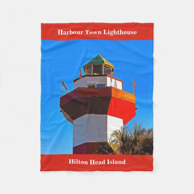 Red Trimmed Hilton Head Harbour Town Lighthouse Fleecedecke (Vorderseite)