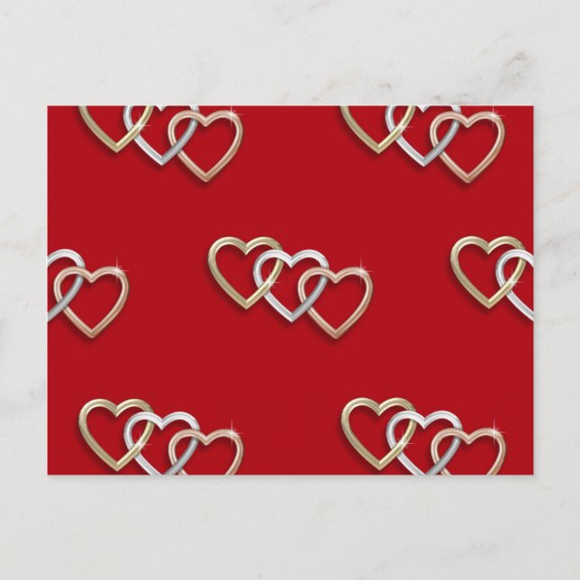 Red Triple Interlocking Gold Hearts PostCard! Postkarte (Vorderseite)