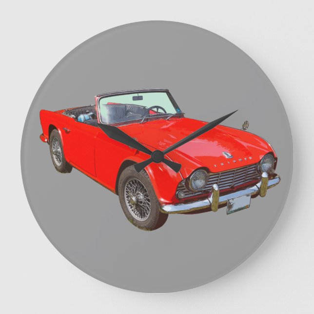 Red Triumph Tr4 Cabrio Sportwagen Große Wanduhr (Vorderseite)