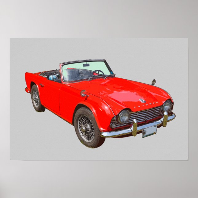 Red Triumph Tr4 Cabrio Sportwagen Poster (Vorne)
