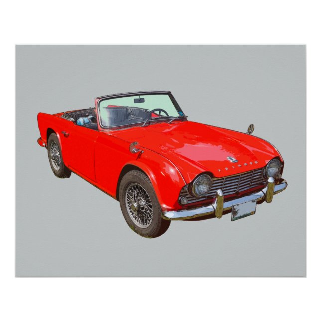 Red Triumph Tr4 Cabrio Sportwagen Poster (Vorderseite)