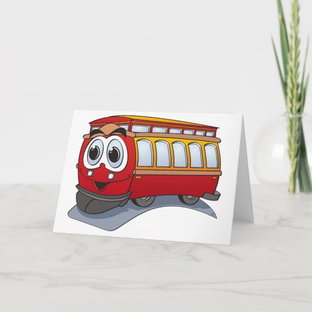 Red Trolley Cartoon Karte (Vorderseite)
