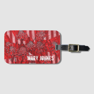 Red Tropic Blume personalisierter Text mit Monogra Gepäckanhänger