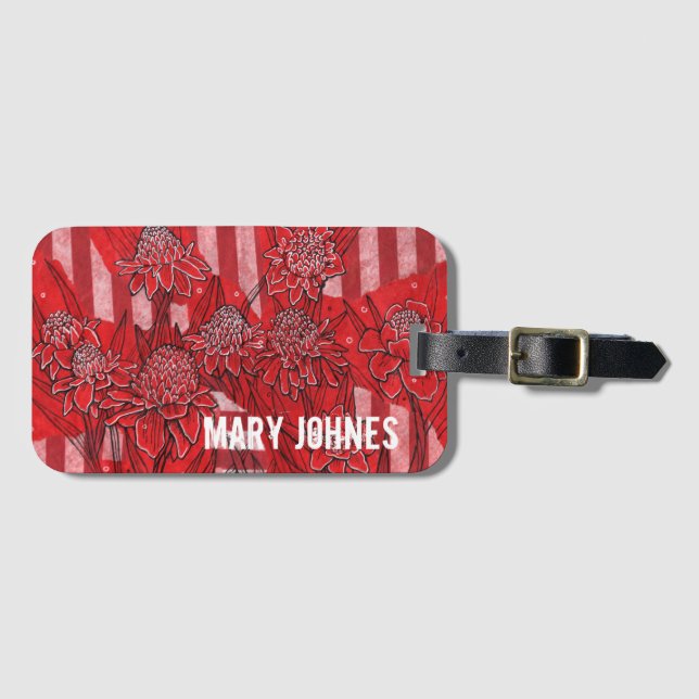 Red Tropic Blume personalisierter Text mit Monogra Gepäckanhänger (Vorderseite (Horizontal))