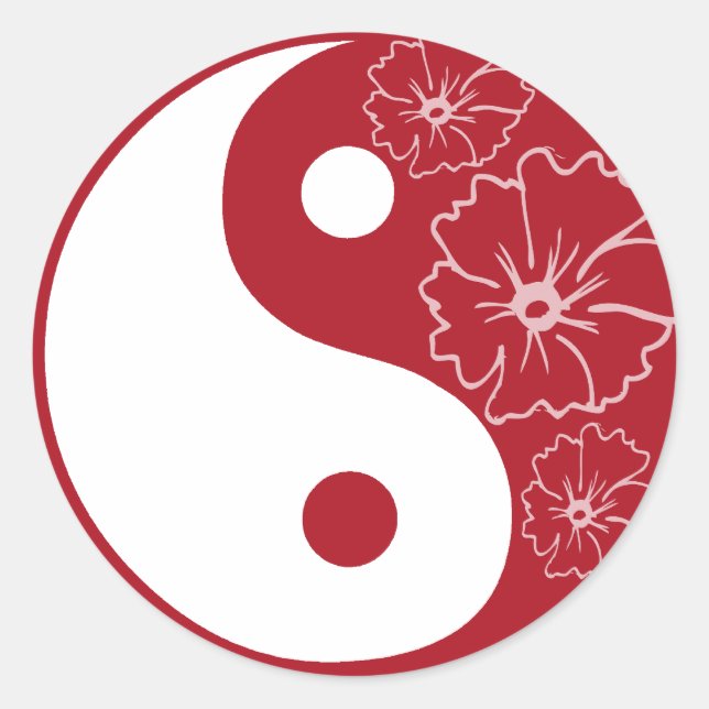 Red Tropical Blume Yin Yang Sticker (Vorderseite)