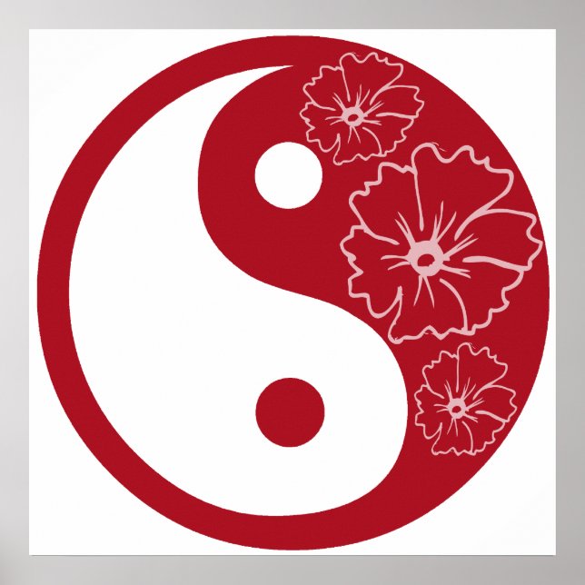Red Tropical Blume Yin Yang Symbol Poster (Vorne)