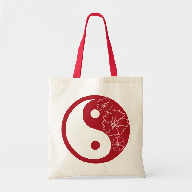 Red Tropical Blume Yin Yang Symbol Tragetasche (Vorne)