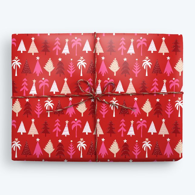 Red Tropical Christmas Palm Trees Geschenkpapier (Von Creator hochgeladen)
