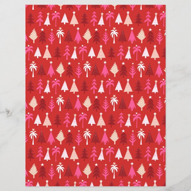 Red Tropical Christmas Palm Trees Scrapbook Paper (Vorderseite)