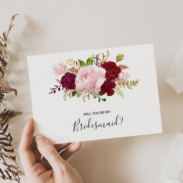 Red Tropical und Romantische Bridesmaid Einladungspostkarte (Von Creator hochgeladen)