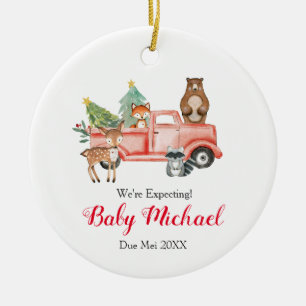 Red Truck Animal erwarten wir Eltern Keramik Ornament