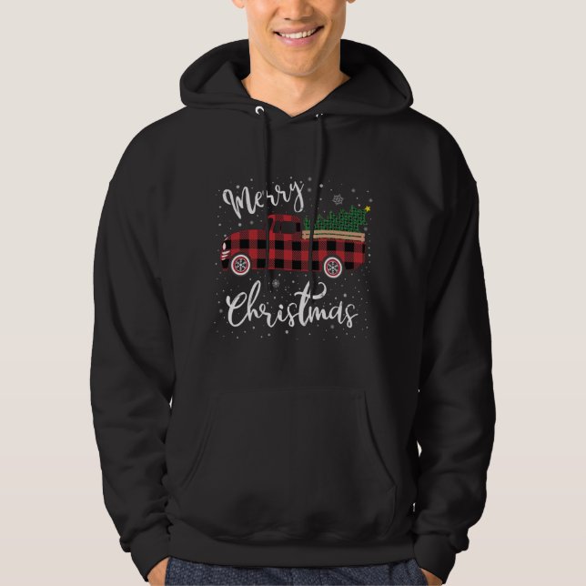 Red Truck Buffalo Kariert Frohe Weihnachten Hoodie (Vorderseite)