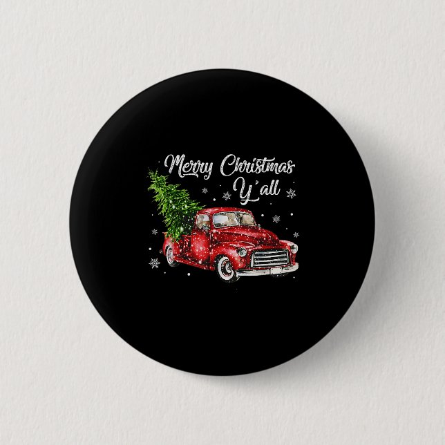 Red Truck Christmas Funny Merry Christmas Yall Wom Button (Vorderseite)
