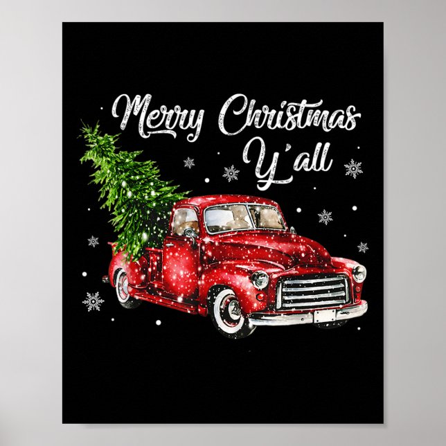 Red Truck Christmas Funny Merry Christmas Yall Wom Poster (Vorne)