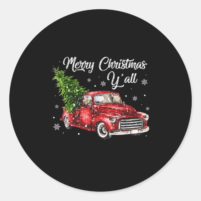 Red Truck Christmas Funny Merry Christmas Yall Wom Runder Aufkleber (Vorderseite)