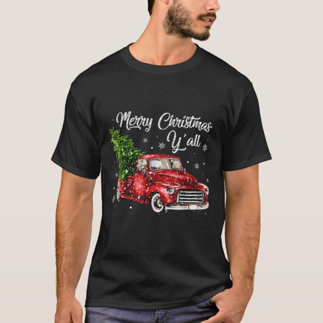 Red Truck Christmas Funny Merry Christmas Yall Wom T-Shirt (Vorderseite)