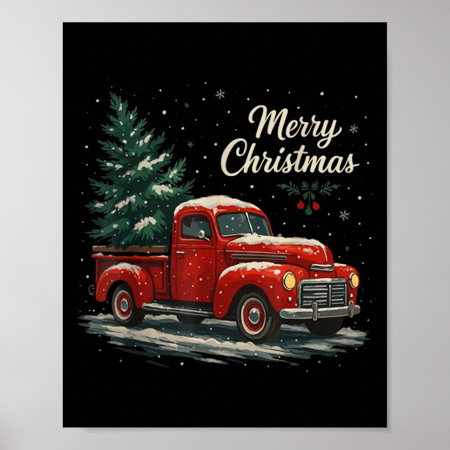 Red Truck Christmas Pajamas Shirt, Xmas Family Mat Poster (Vorne)
