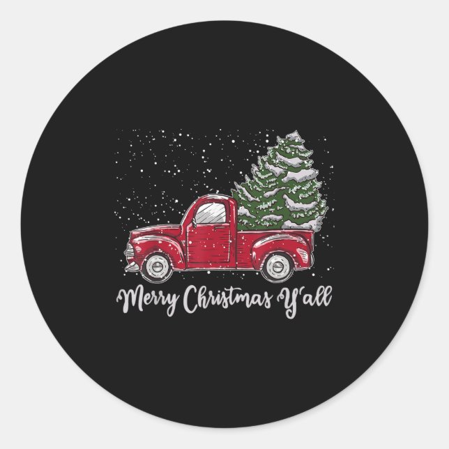 Red Truck Christmas Shirt - Merry Christmas Yall  Runder Aufkleber (Vorderseite)