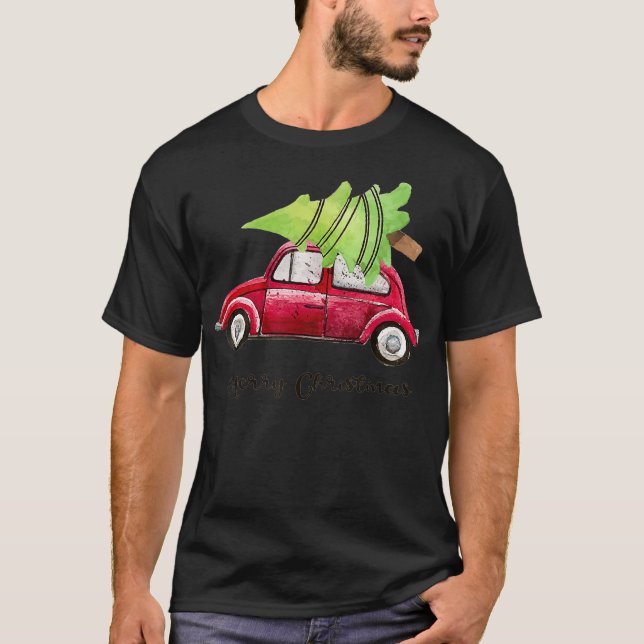 Red Truck Christmas Tree Pajamas T-Shirt (Vorderseite)