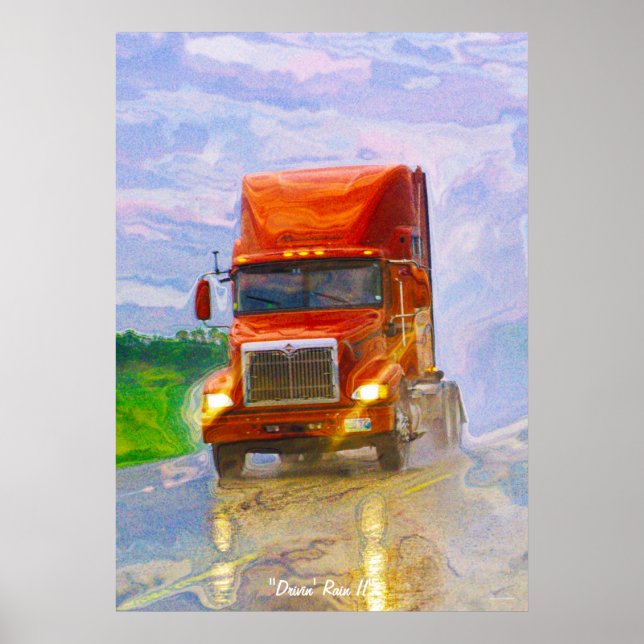 Red Truck Driving in the Rain Art Portait Poster 4 (Vorne)