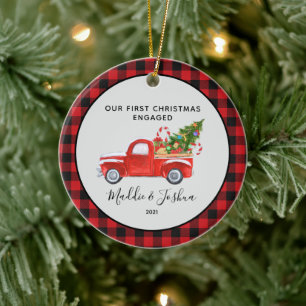Red Truck Erstes Weihnachtsfest Verlobt Buffalo Ka Keramik Ornament