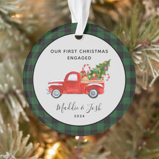 Red Truck Erstes Weihnachtsfest Verlobt Buffalo Ka Ornament (Baum)