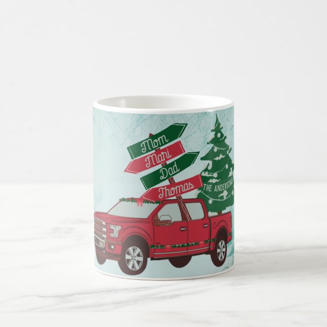 Red Truck Familie Name Einzigartiges Weihnachtsfes Kaffeetasse (Mittel)