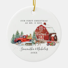Red Truck First Christmas as Mr. & Mrs. Keramik Ornament