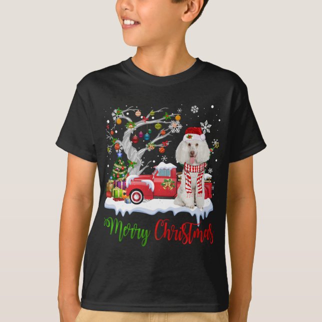 Red Truck Frohe Weihnachtsbaum Poodle Pajama T-Shirt (Vorderseite)