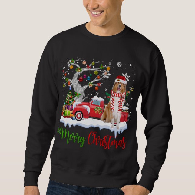 Red Truck Frohe Weihnachtsbaum Rough Collie Pajama Sweatshirt (Vorderseite)