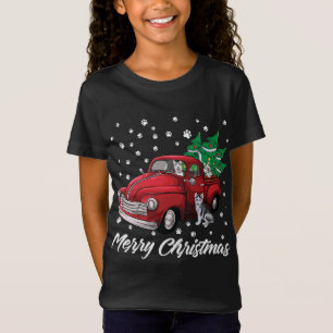 Red Truck Frohe Weihnachtsbaum Siberian Husky Dog T-Shirt