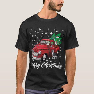 Red Truck Frohe Weihnachtsbaum Siberian Husky Dog T-Shirt