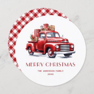 Red Truck Geschenke Schnee Kariert Frohe Weihnacht Feiertagskarte