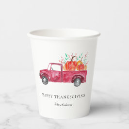 Red Truck Happy Thanksgiving Fall Pumpkin Harvest Pappbecher