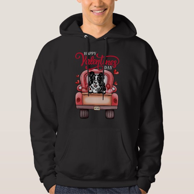 Red Truck Happy Valentines Day Border Collie Hund  Hoodie (Vorderseite)
