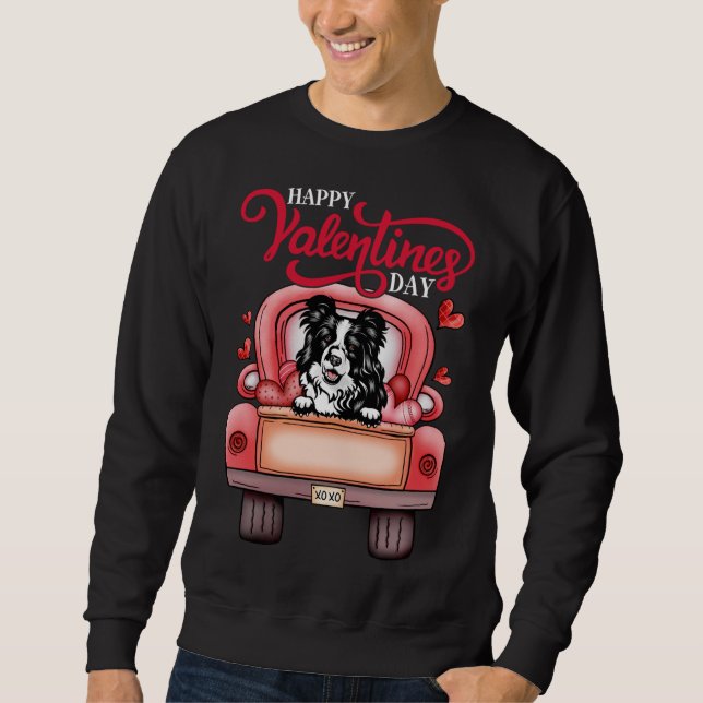 Red Truck Happy Valentines Day Border Collie Hund  Sweatshirt (Vorderseite)