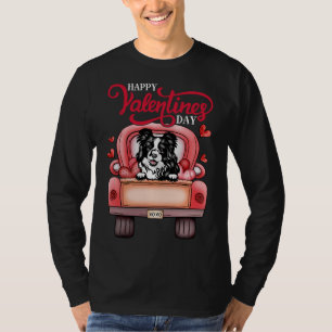 Red Truck Happy Valentines Day Border Collie Hund T-Shirt