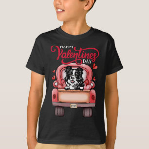 Red Truck Happy Valentines Day Border Collie Hund  T-Shirt