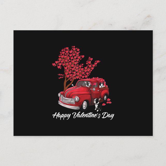 Red Truck Happy Valentines Day Boston Terrier Dog Postkarte (Vorderseite)