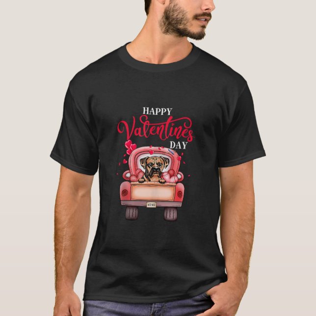 Red Truck Happy Valentines Day Boxer Dog Hearts Ta T-Shirt (Vorderseite)