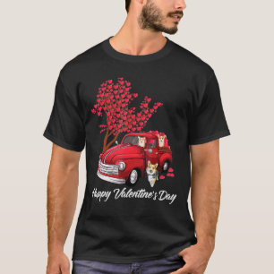 Red Truck Happy Valentines Day Corgi Hund Herz T-Shirt