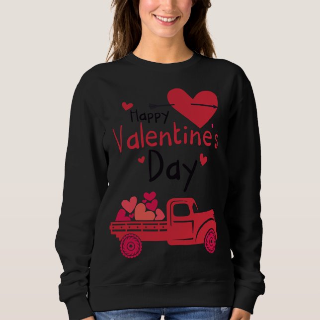 Red Truck Happy Valentine's Day Couple Matching Sweatshirt (Vorderseite)