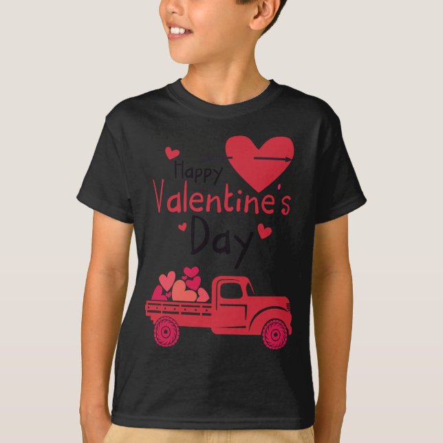 Red Truck Happy Valentine's Day Couple Matching T-Shirt (Vorderseite)