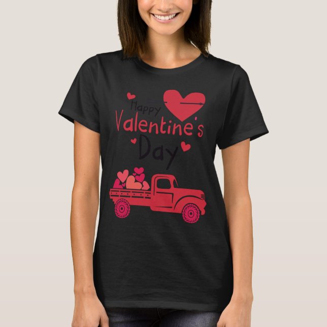 Red Truck Happy Valentine's Day Couple Matching T-Shirt (Vorderseite)