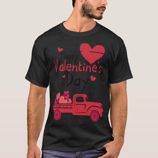 Red Truck Happy Valentine's Day Couple Matching T-Shirt (Vorderseite)