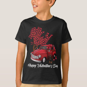 Red Truck Happy Valentines Day Dobermann Hundeherz T-Shirt