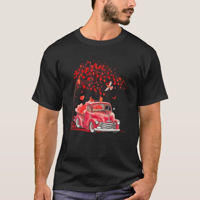 Red Truck Happy Valentines Day Niedliches Paar Mat T-Shirt (Vorderseite)